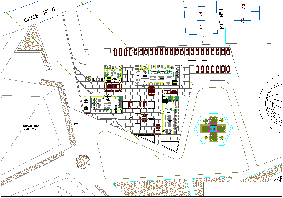 Landscape view of administrative building dwg file