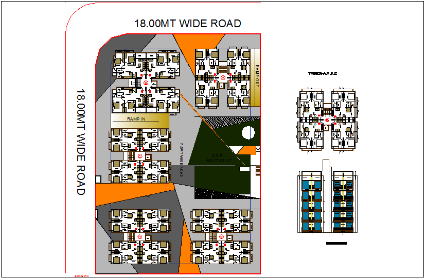 Landscape view of apartment with elevation view dwg file