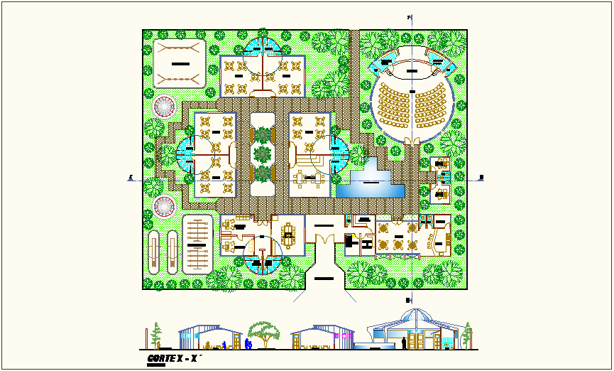 Landscape view of collage with section view dwg file