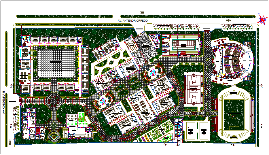 Landscape view of education center plan view dwg file