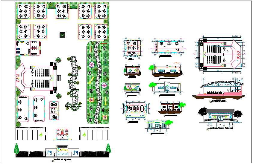 Landscape view of education center with sectional view dwg file