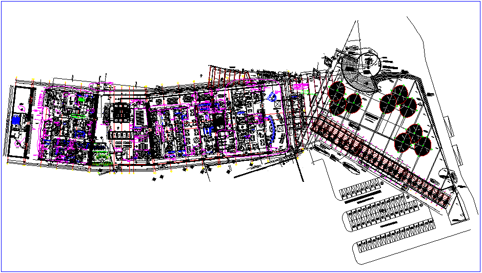 Landscape view of hospital design with door and window view dwg file
