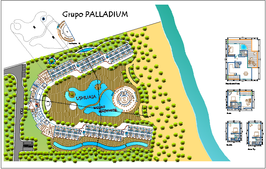 Landscape view of hotel with suite detail dwg file