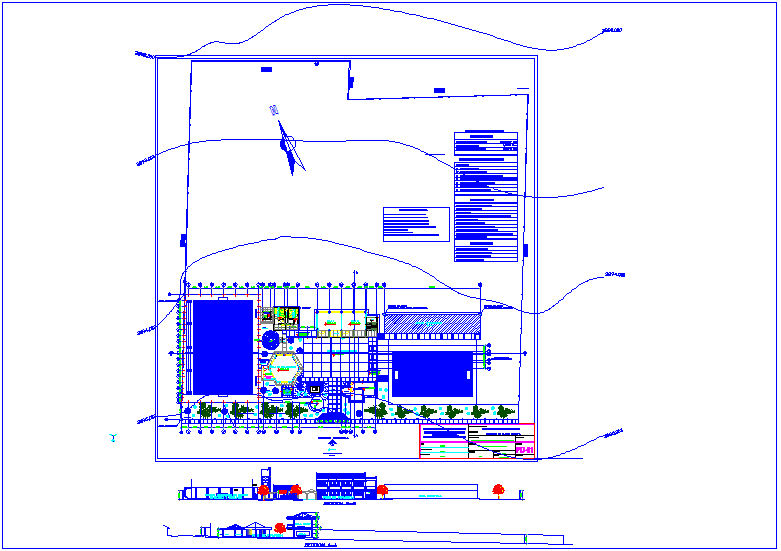 Landscape view of primary school with elevation dwg file