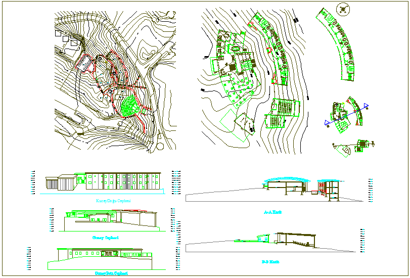 Landscape view of school with sectional view dwg file