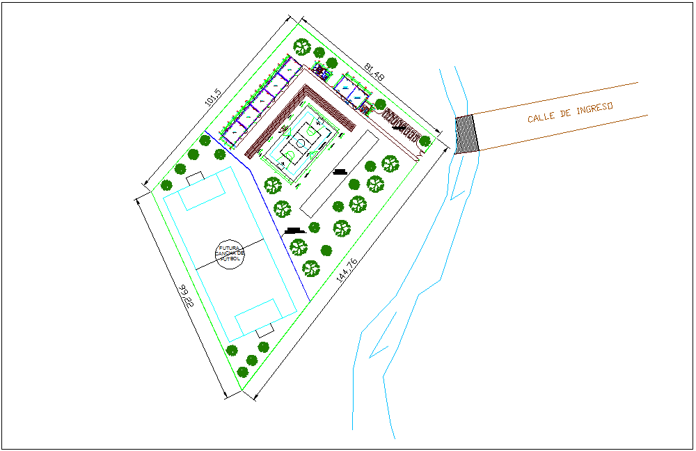 Landscape view of sport ground for school view dwg file