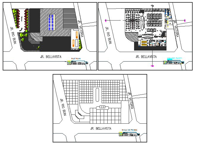 Landscaping, first floor and general layout plan details of shopping mall dwg file