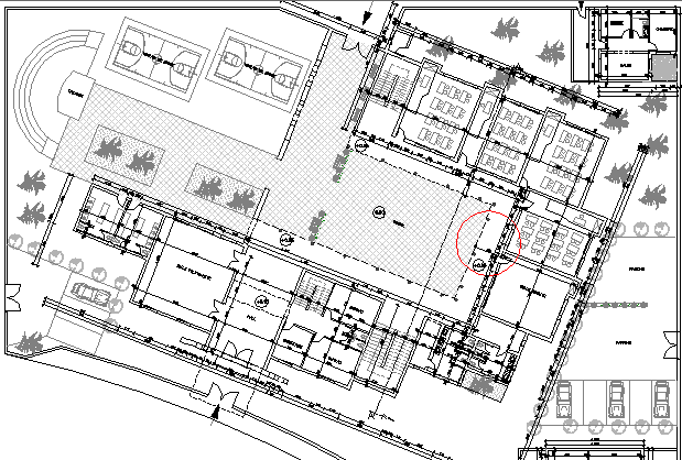Landscaping and Layout Plan of Multi-Flooring School Architecture Design dwg file
