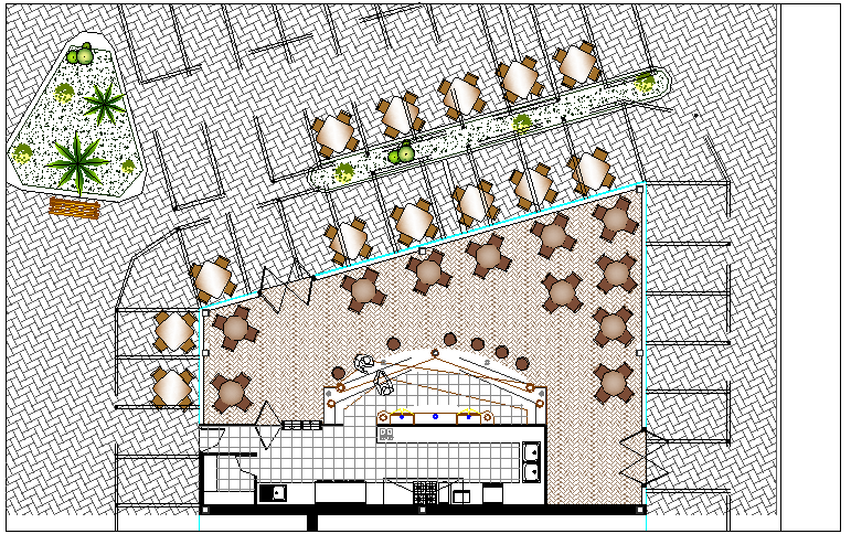 Landscaping and layout plan details of multi-story shopping mall dwg file