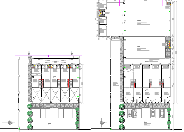Landscaping and layout plan details of shopping center dwg file