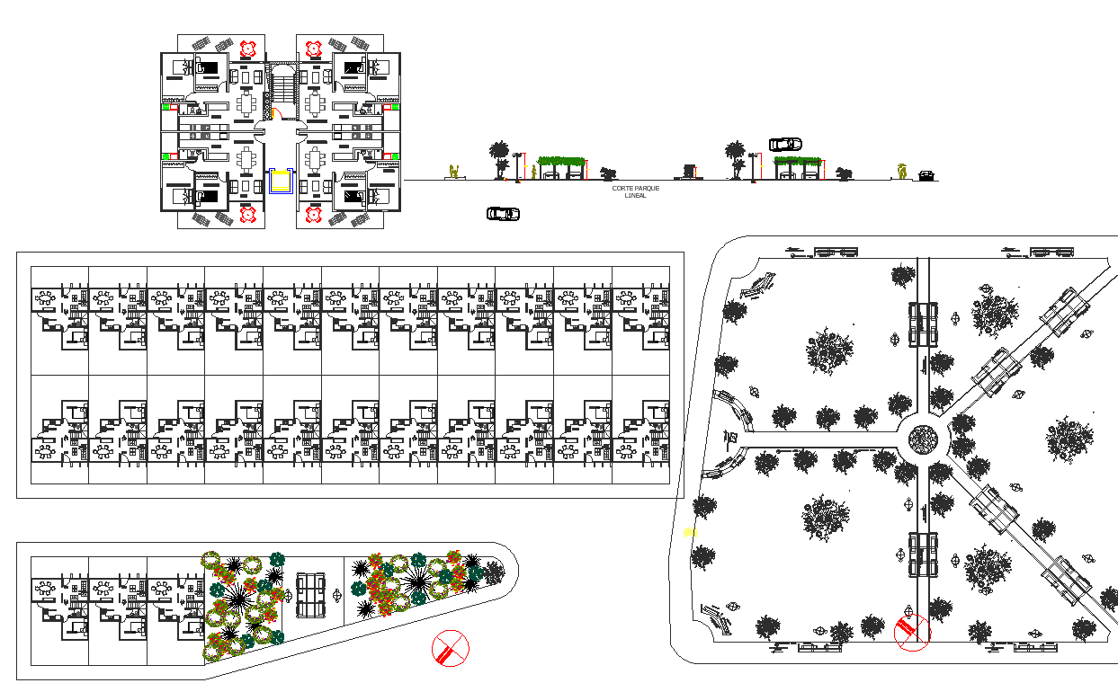 Landscaping and office building plan detail dwg file