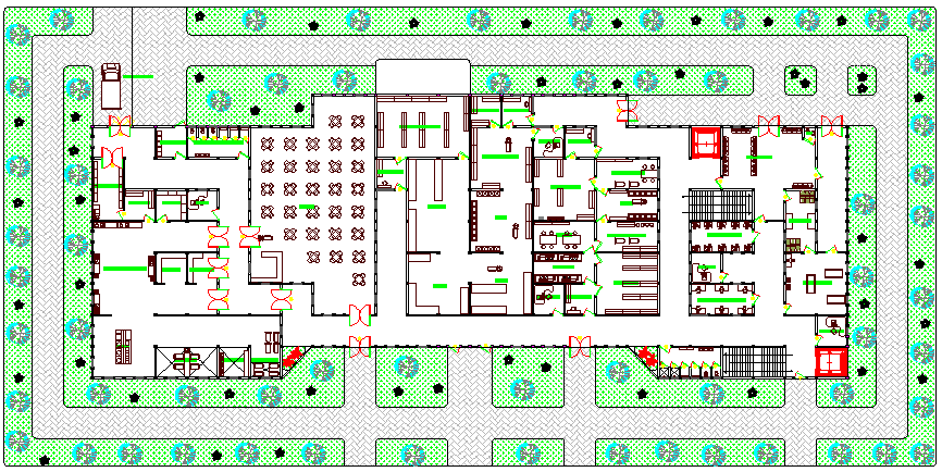 Landscaping and site plan of General service hospital dwg file