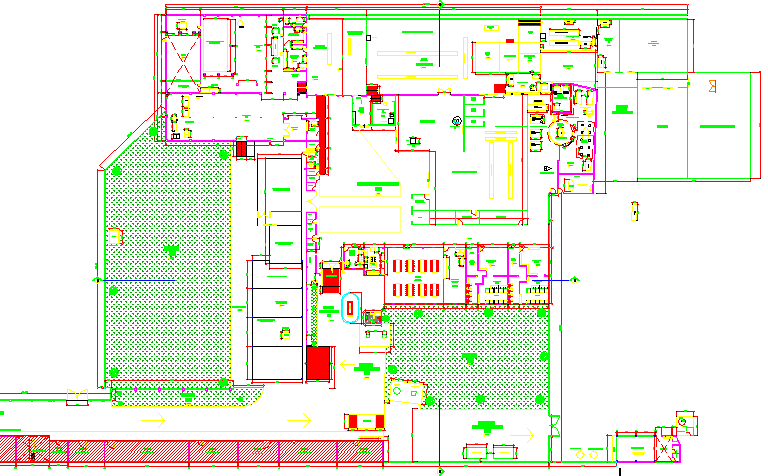 Landscaping and site plan of civil defense industrial plant dwg file