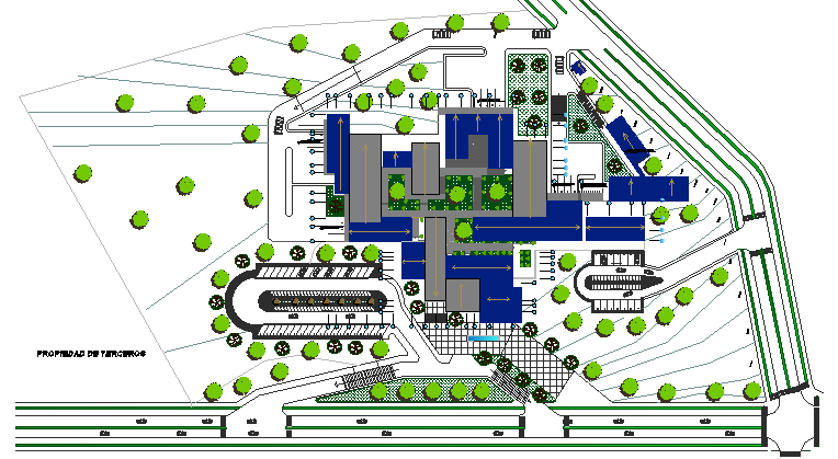 Landscaping and site plan of corporate office building dwg file