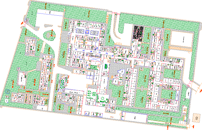 Landscaping and site plan of general hospital dwg file
