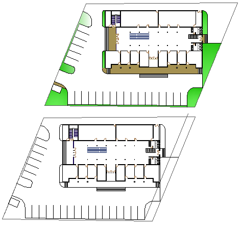 Landscaping and structural plan details of shopping mall dwg file