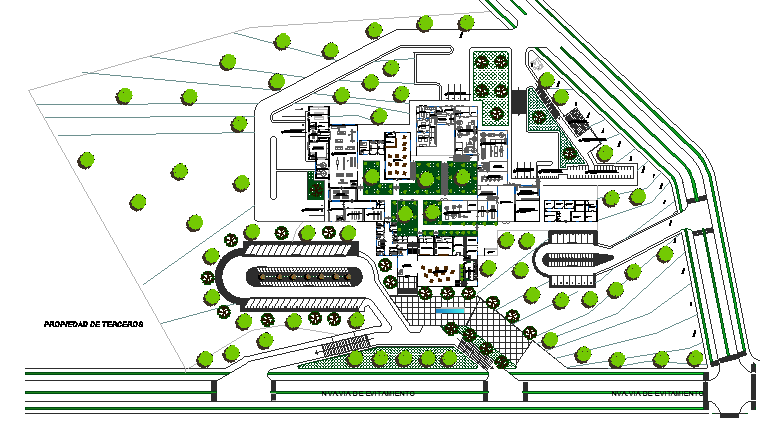 Landscaping and structure details of corporate office dwg file