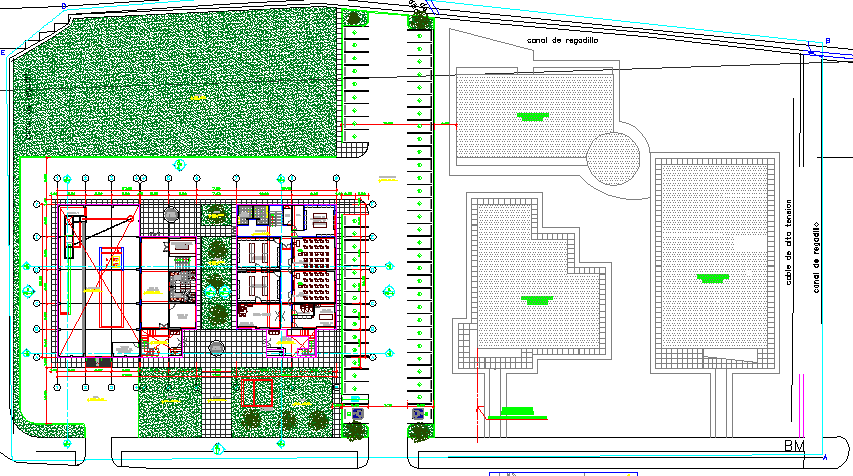 Landscaping and structure details of corporate office dwg file