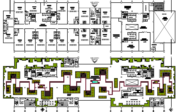 Landscaping and structure details of finance center dwg file