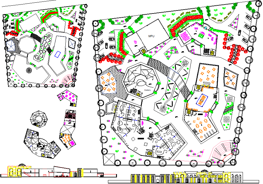 Landscaping detail and commercial layout plan detail dwg file