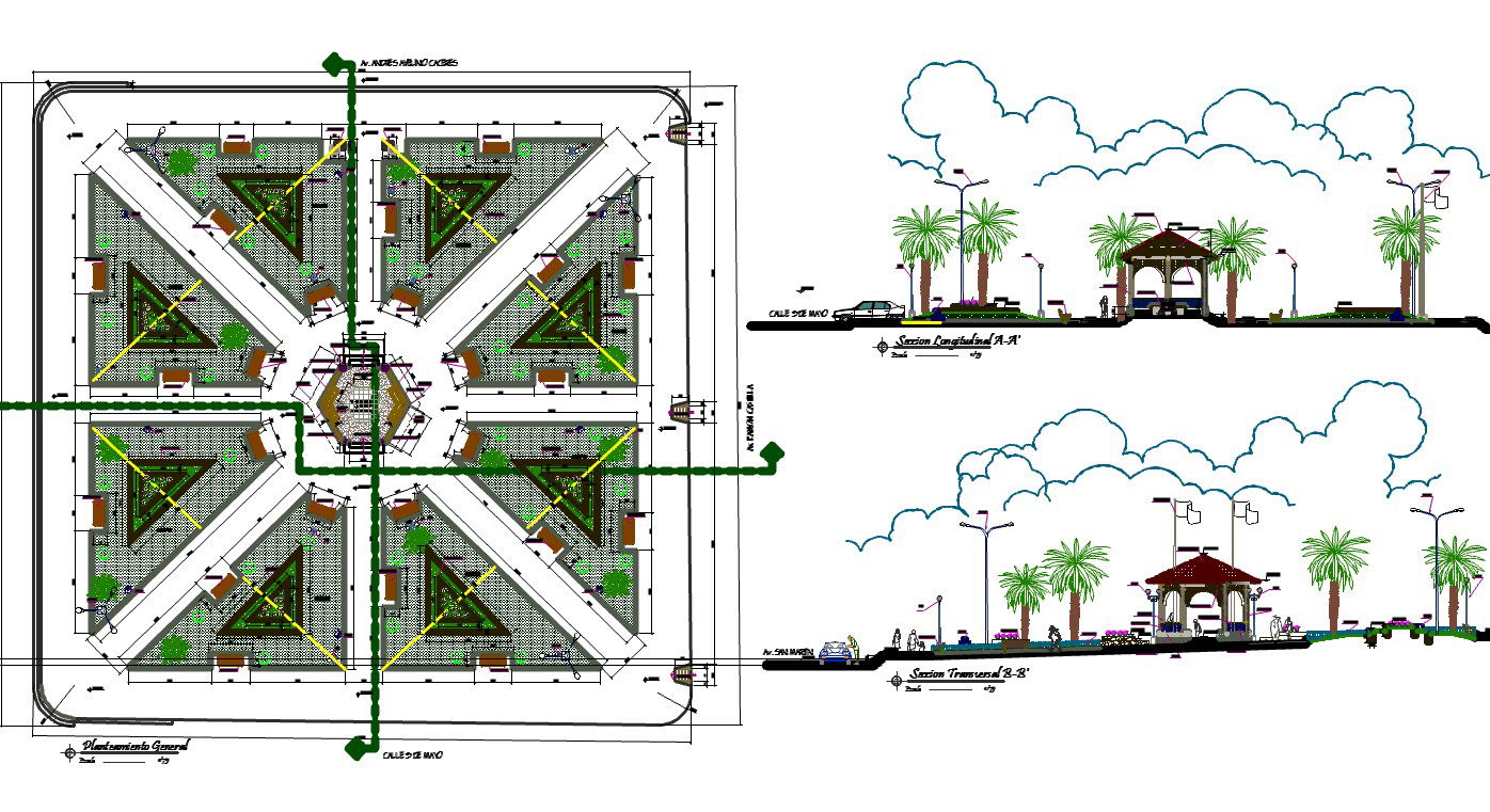 Landscaping details of army community park dwg file
