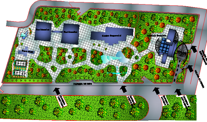 Landscaping details of bank office building dwg file