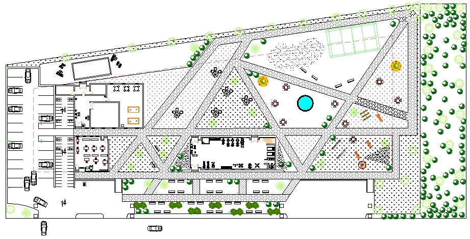 Landscaping details of city community public park dwg file