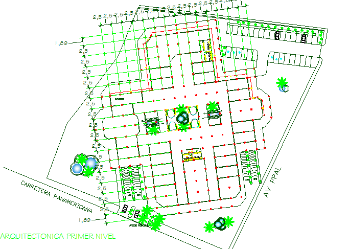 Landscaping details of city shopping complex dwg file