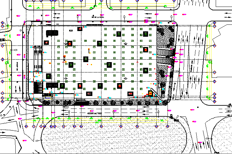 Landscaping details of corporate building dwg file