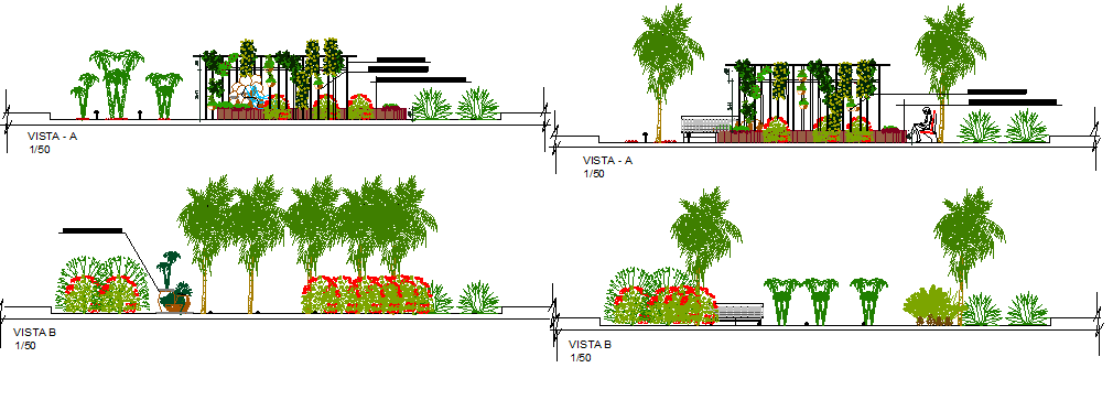 Landscaping details of garden with road details dwg file