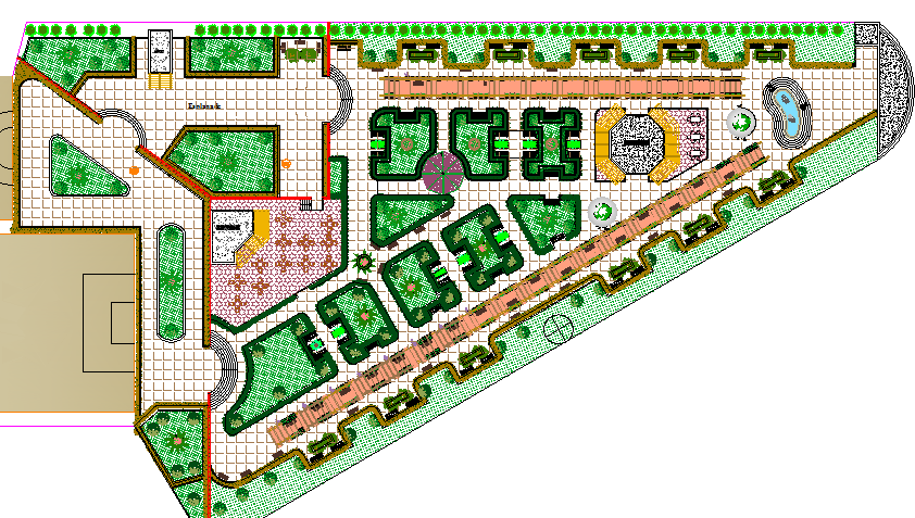 Landscaping details of garden with sports field dwg file