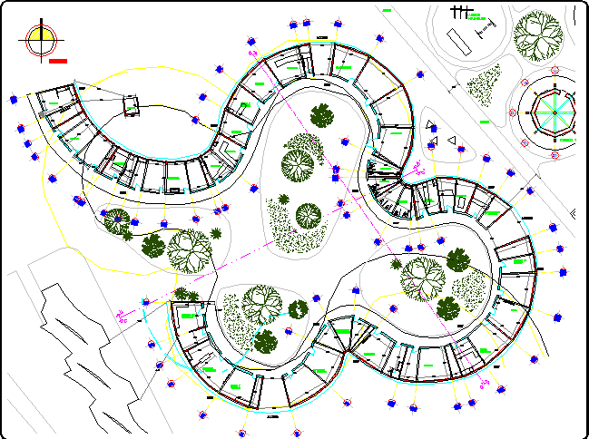 Landscaping details of market with layout plan dwg file