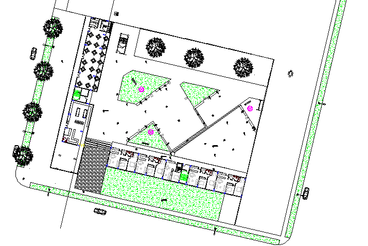 Landscaping details of multi-family residential flats dwg file