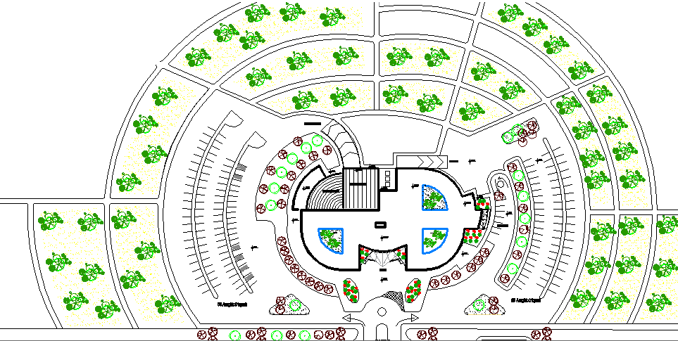 Landscaping details of municipality building dwg file