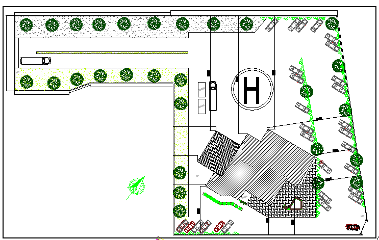 Landscaping details of office with seminary center dwg file