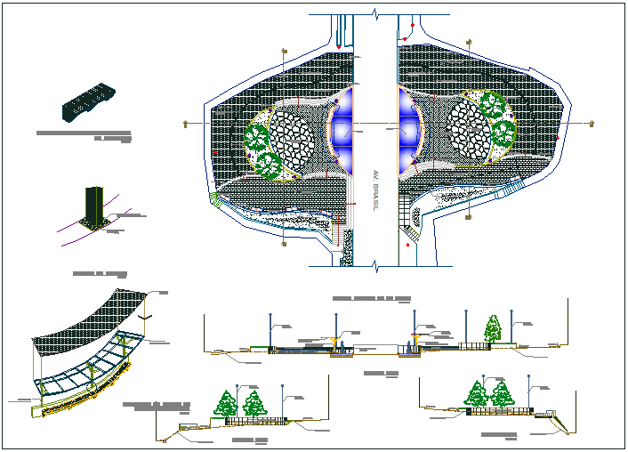 Landscaping details of private garden with elements dwg file