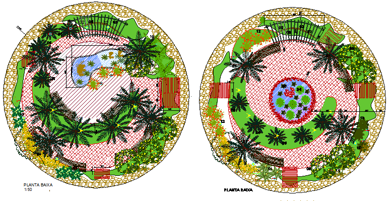 Landscaping details of public garden of city dwg file