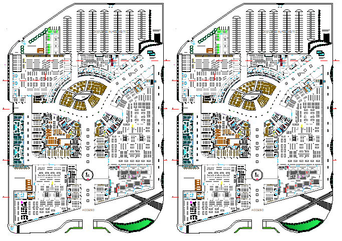 Landscaping details of shopping center with layout plan dwg file