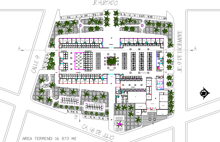 Landscaping details of shopping mall with layout plan details dwg file
