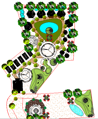 Landscaping details of single family bungalow garden dwg file