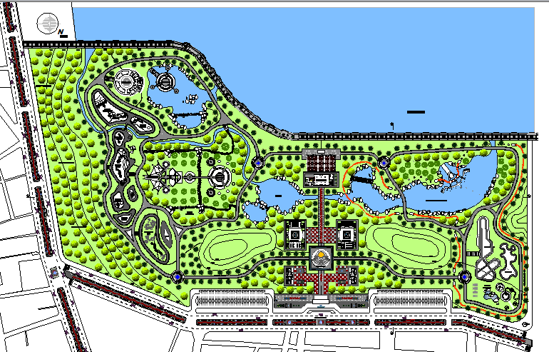 Landscaping details of theme park details with swimming pool dwg file