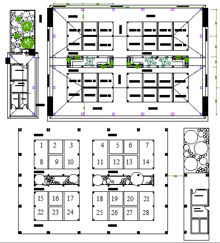Landscaping details with structure of city market dwg file