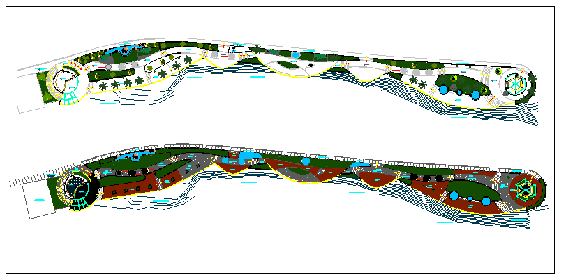 Landscaping details with structure of public garden dwg file