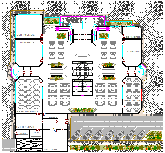 Landscaping details with structure of tour-ecologic center dwg file