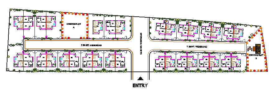 Landscaping layout design drawing of duplex houses design drawing