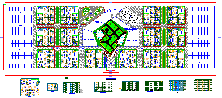 Landscaping layout design drawing of multi family housing project drawing