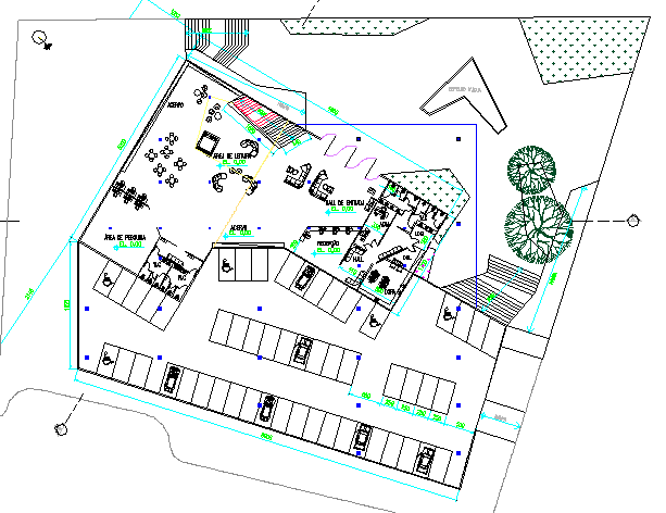 Landscaping of education building with structural details dwg file