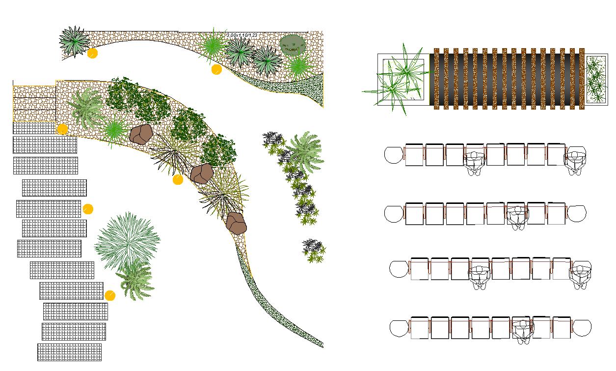 Landscaping plan residential garden detail 2d view layout file