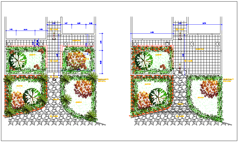 Landscaping view of garden with remodeling dwg file