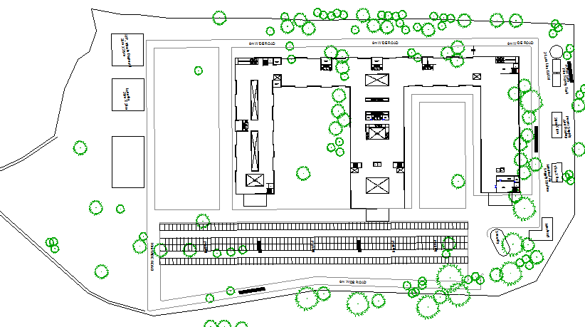 Landscaping view of multi-flooring hospital design dwg file